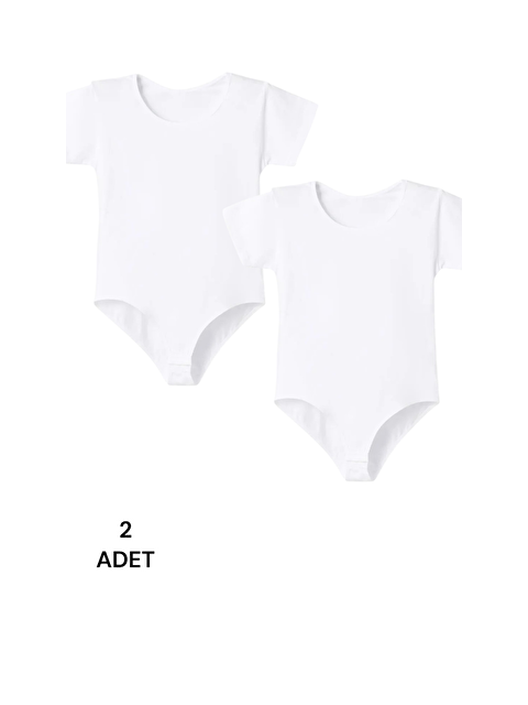 Güneş Beyaz Kısa Kol Kadın Çıtçıtlı Body 2'Li - S000313342-21165