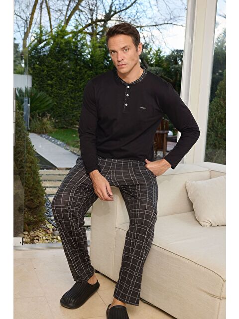 Formo Erkek %100 Doğal Pamuk Ekoseli Uzun Kollu Baskılı Kaliteli Pijama Takımı - S000506347-15542