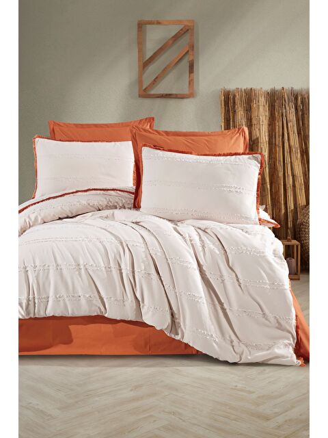 Nordqueen %100 Pamuk Çift Kişilik Püsküllü Nevresim Seti Bonami Taş Rengi - S000458527-25636