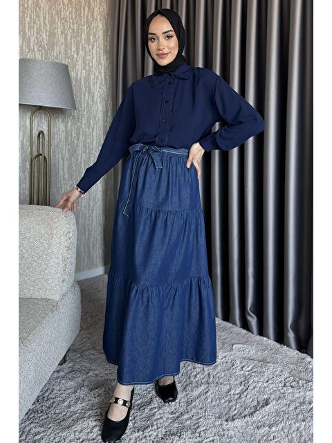 Julude Kemerli Tesettür Jean Jean Etek - S000399608-21164