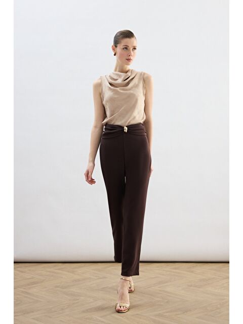 SATEEN Bel Aksesuarlı Pantolon - Kahve - S000497820-19413