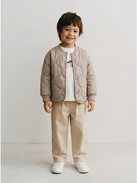 Magu Erkek Çocuk Pamuklu Bej Kapitone Ceketli T-Shirt Ve Pantolon Takım - S000506350-23173