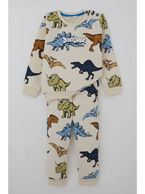 Breeze Erkek Çocuk Eşofman Takımı Kükreyen Güçlü Dinozorlar Desenli Krem (1.5-5 Yaş) - S000527007-19966