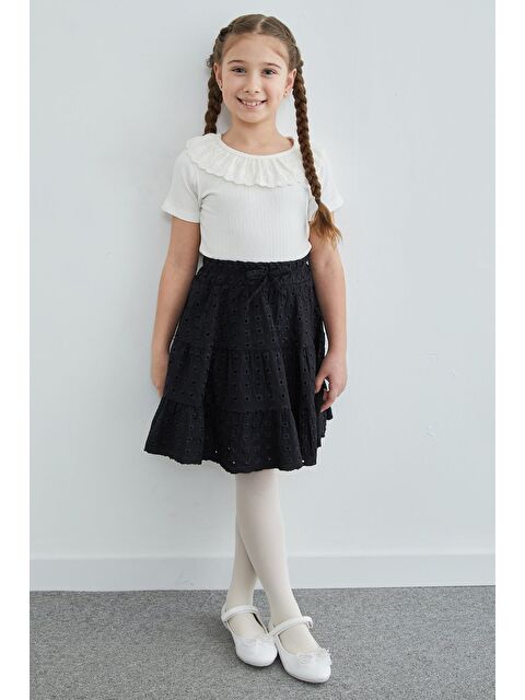 Fullamoda Beli Lastikli Brode Detaylı Kız Çocuk Etek - S000520394-19351