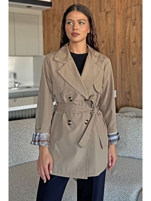 Gülseli Kadın Ön Düğmeli Bel Kuşaklı Trençkot - S000445238-19928