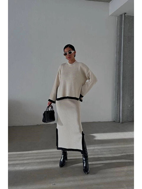 eka Kadın Bej Yanı Çizgili Etekli Takım 0999-23222 - S000497832-19928