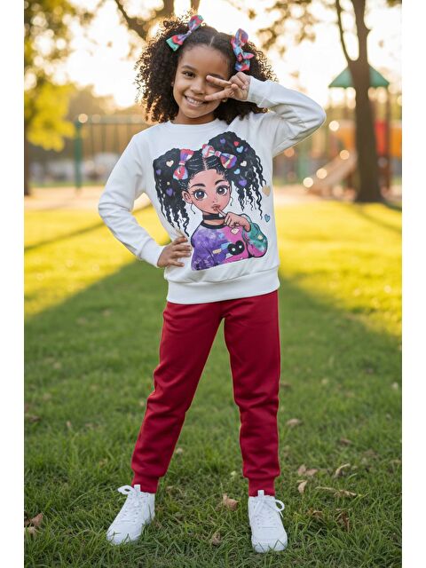 Tofisa Kız Çocuk Kirmizi Baskılı Pijama Takımı - 28108-KIRMIZI - S000495303-20045