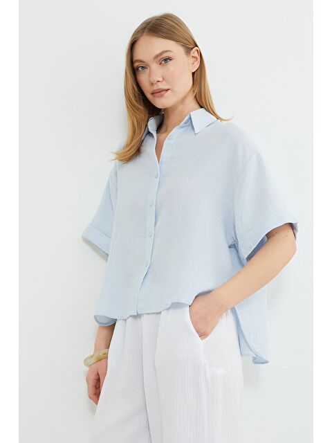 Fullamoda Basic Kolu Katlı Müslin Kumaş Salaş Gömlek