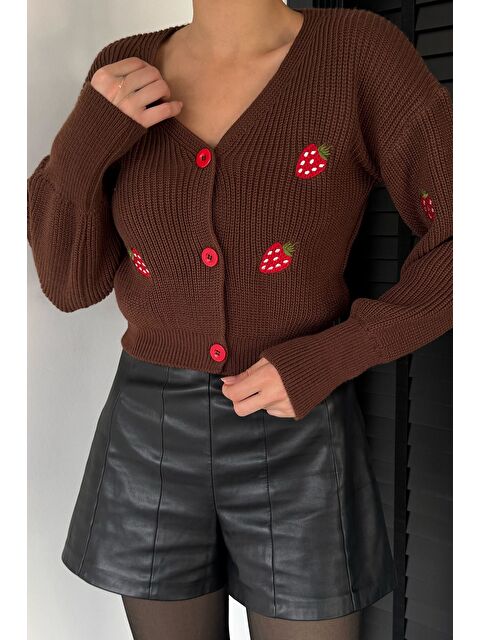 Gülseli Çilek Desenli Triko Hırka - S000482864-19413