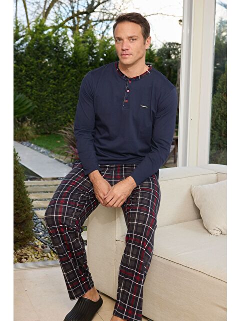Formo Erkek %100 Doğal Pamuk Ekoseli Uzun Kollu Baskılı Kaliteli Pijama Takımı - S000506347-37342
