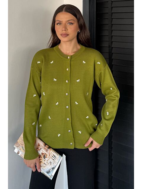 Gülseli Kadın Fiyonk Nakışlı Triko Hırka - S000449255-19972