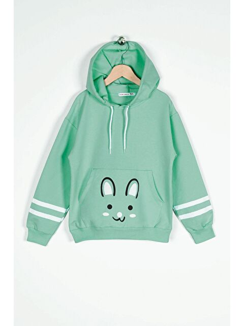 Zepkids Kapüşonlu Uzun Kol Çağla Yeşil Renk Kız Çocuk Sweatshirt - S000355002-14939