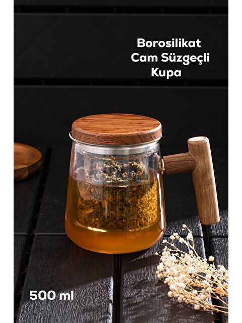 Perotti 17564 Herby Borosilikat Cam Süzgeçli Kupa Bitki Çayı Demliği 500 ml - S000373167-26865