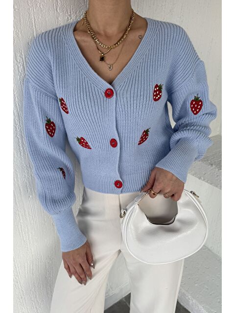 Gülseli Çilek Desenli Triko Hırka - S000482864-17234