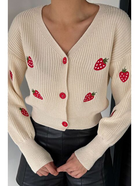 Gülseli Çilek Desenli Triko Hırka - S000482864-19966