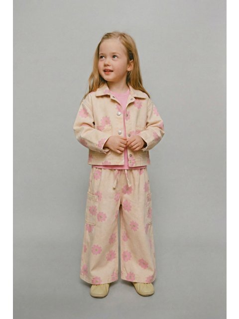 Magu Kız Çocuk Pamuklu Çiçek Desenli Ceketli T-Shirt Ve Pantolonlu 3 Parça Takım - S000506351-37243