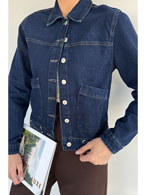Gülseli Kadın Çift Cepli Ön Düğmeli Kuşgözü Detaylı Jean Jean Ceket - S000482872-21164