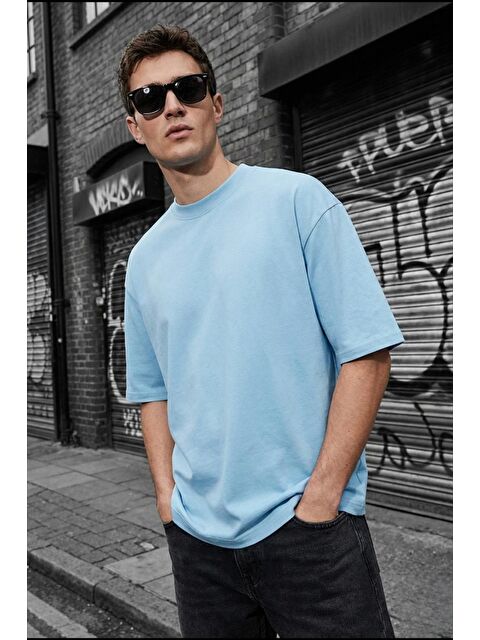Oksit Benriy Erkek Oversize Basic Bisiklet Yaka Pamuklu T-Shirt Rahat Kesim Unisex Sevgili Kombini - S000500080-20055