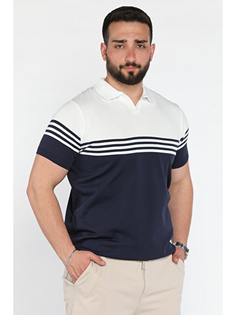 Mishar İtalia Erkek Polo Yaka Çizgi Desenli Çift Renkli Triko Tişört - S000399612-37341