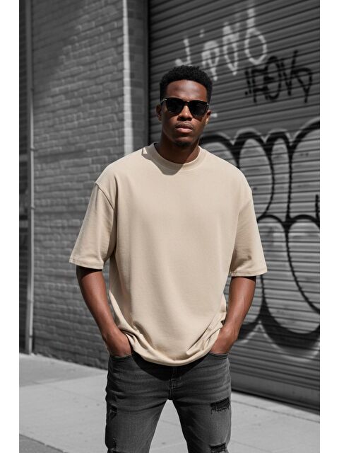 Oksit Benriy Erkek Oversize Basic Bisiklet Yaka Pamuklu T-Shirt Rahat Kesim Unisex Sevgili Kombini - S000500080-25636