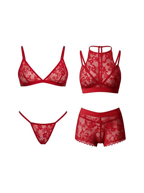 C&City 4Lü Bralet Set Kırmızı