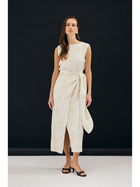 SATEEN Nakış Detaylı Uzun Etek - Taş