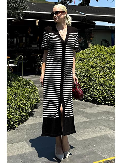 Madmext Siyah Düğmeli Triko Kadın Elbise Mg1648 - S000030087-19351