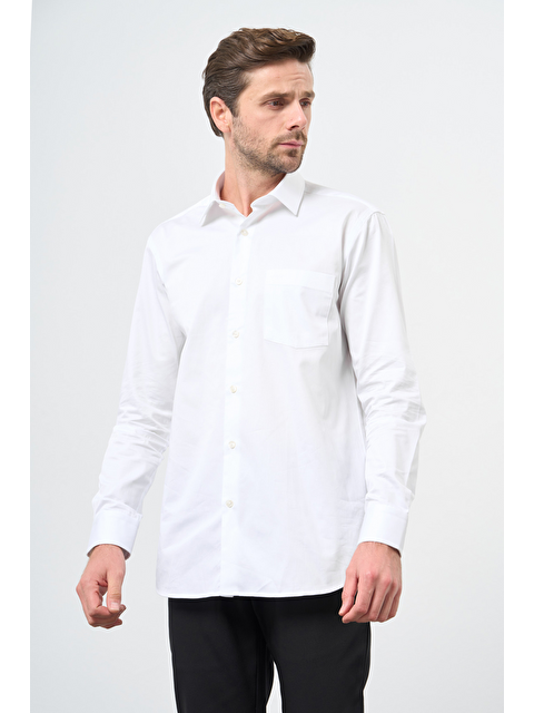 İMZA Beyaz Sert Yaka Cepli Comfort Fit Classic Pamuklu Gömlek 1004255323 - S000527013-20063