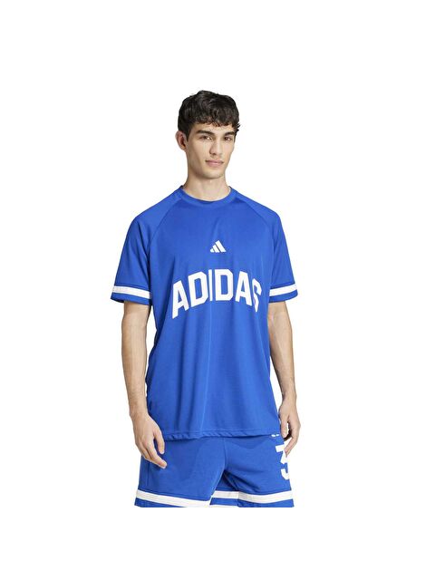 Adidas Seasonal Essentials Us Sport Erkek Mavi Yuvarlak Yaka Spor Tişört