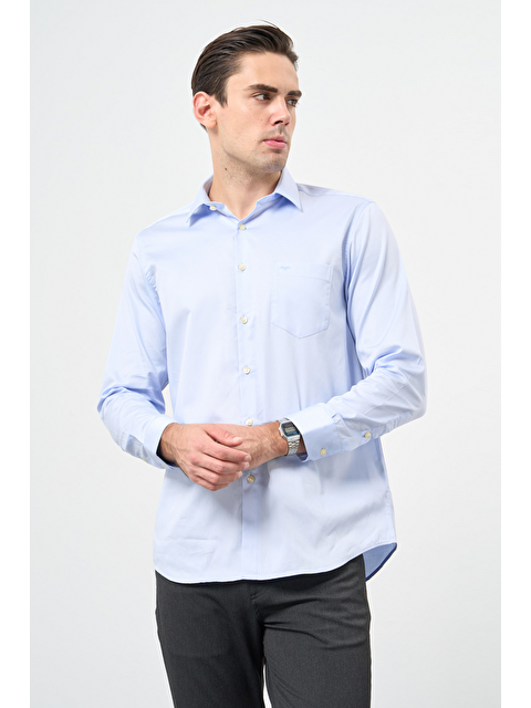İMZA Mavi Sert Yaka Cepli Comfort Fit Classic Pamuklu Gömlek 1004255323 - S000527013-19393