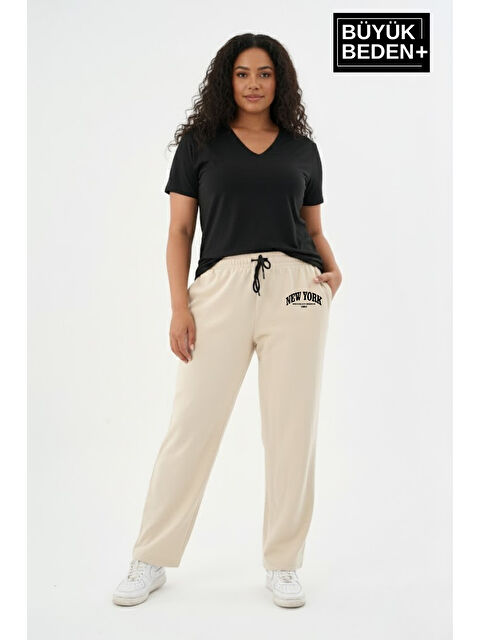 Süperlife Kadın Büyük Beden New York Baskılı Rahat Kesim Lastikli Bel Paça Reçme Eşofman Altı SPR26EAk952-5 - S000482442-19928