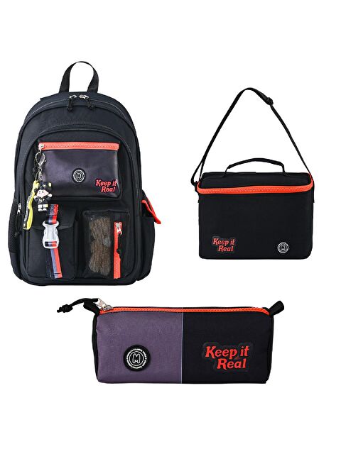 Muggle 3 Bölmeli Black Okul Sırt Çantası + Beslenme Çantası + Kalemlik - S000418093-19351