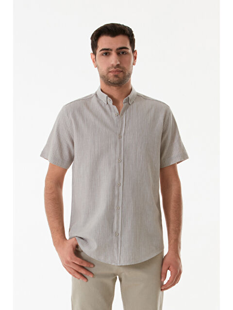 Fullamoda Çizgili Düğmeli Kısa Kollu Gömlek - S000380582-25636