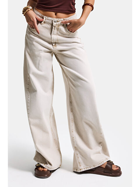 It's Basic Kadın Taş Rengi 4s6-172 Palazzo Fit Orta Bel Denim Jean