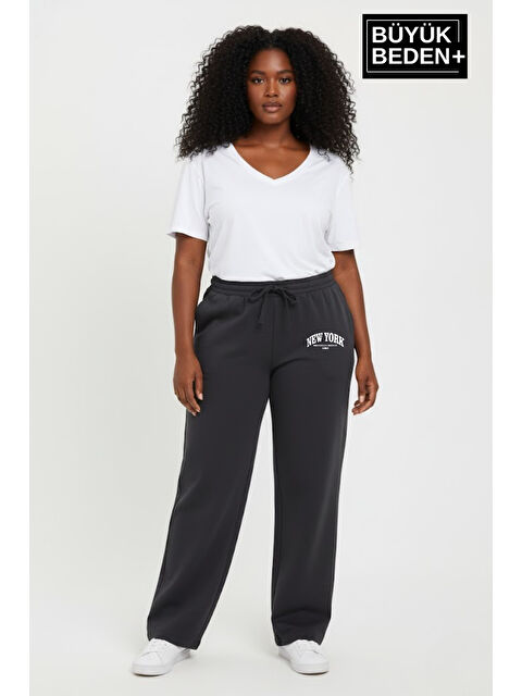 Süperlife Kadın Büyük Beden New York Baskılı Rahat Kesim Lastikli Bel Paça Reçme Eşofman Altı SPR26EAk952-5 - S000482442-17308