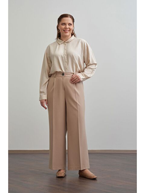 ALLDAY Bej-Önü Pileli Polyviscon Pantolon - S000501539-19928
