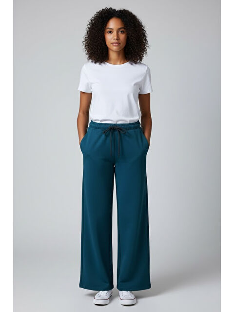 Süperlife Kadın İki İplik Rahat Kalıp Yüksek Bel Geniş Paça Pantolon SPR26EAK988 - S000482443-19416