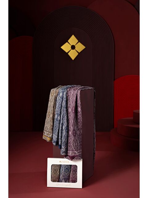 Jawel Kadın Müslin Şal Paketi Petra (Hardal-Lacivert -Mürdüm) - S000504064-23173