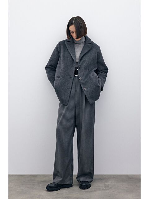 SATEEN Düğmeli Kaşe Ceket - Siyah - S000324084-19351