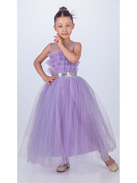 Mnk Baby & Kids Sapes Model Sırt Gipeli Tüllü Kız Çocuk Askılı Saten Abiye MNK0618 - S000389140-17878