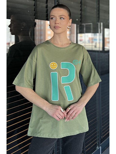 Gülseli Ön Baskılı Bisiklet Yaka Kadın Tişört - S000365039-18547