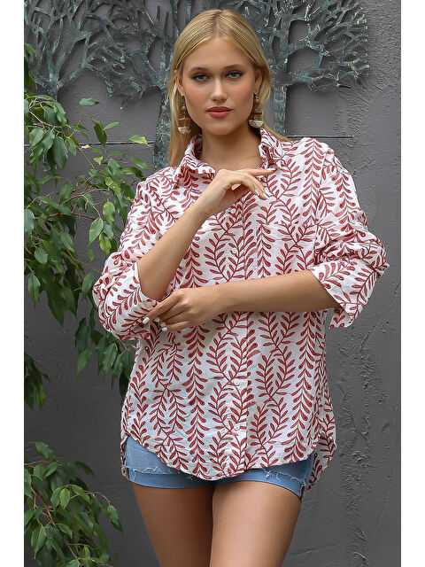 Chiccy Mercan Gömlek Yaka 3/4 Kol Brodeli Dokuma Gömlek - S000468690-19963