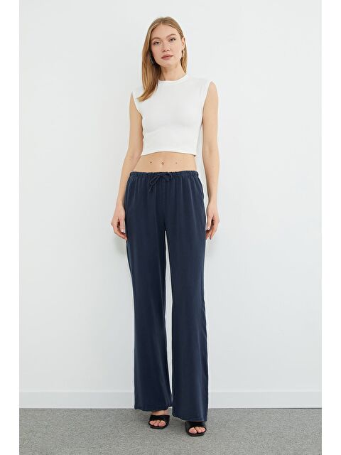 Fullamoda Beli Bağlamalı Lyocell Kumaş Palazzo Pantolon