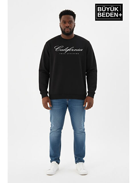 Süperlife Erkek Büyük Beden El Yazılı California Baskılı Bisiklet Yaka İnce Sweatshirt SPR26BSW956-7 - S000487510-19351