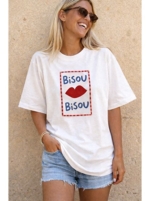 Monila Kadın Premium Kumaş Baskılı Pamuklu Oversize T-Shirt - S000530719-19965