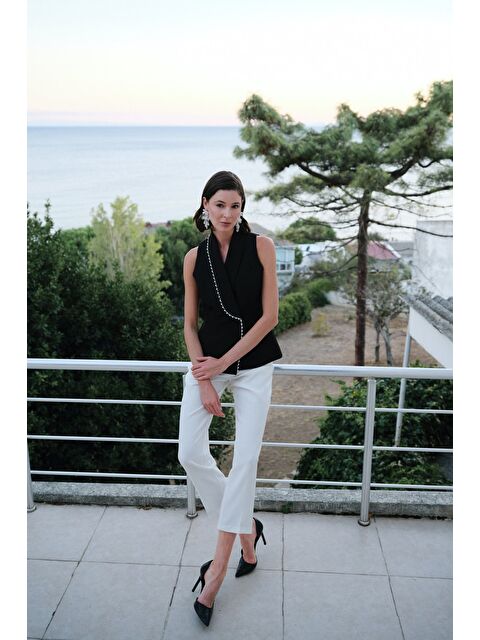 SATEEN İnci Detaylı Yelek - Siyah - S000497844-19351