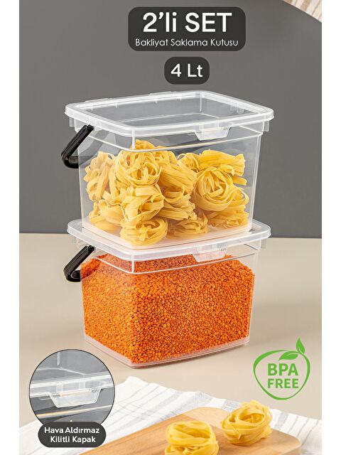 Meleni Home 2 Parça Deterjan   Un ve Bakliyat Saklama Kabı Erzak Saklama Kutusu Şeffaf 2 x 4 Lt - S000387373-20063