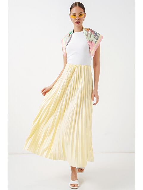 Bigdart 8009 Deri Görünümlü Piliseli Etek - Sarı - S000153555-20072