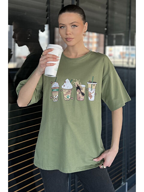 Gülseli Bisiklet Yaka Ön Baskılı Kadın Tişört - S000365043-18547