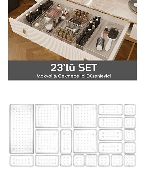 Meleni Home 23 lü Çekmece İçi Çok Amaçlı Organizer  Kozmetik Takı Makyaj Organizeri Dolap İçi Düzenleyici Şeffaf - S000387376-20063